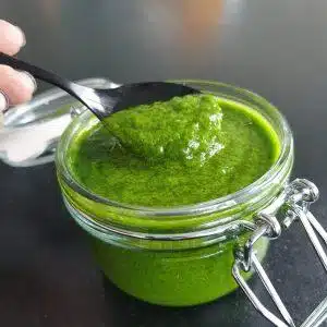 Pesto av ramsløk – eller ramsløkpesto om du vil – ferdig anrettet