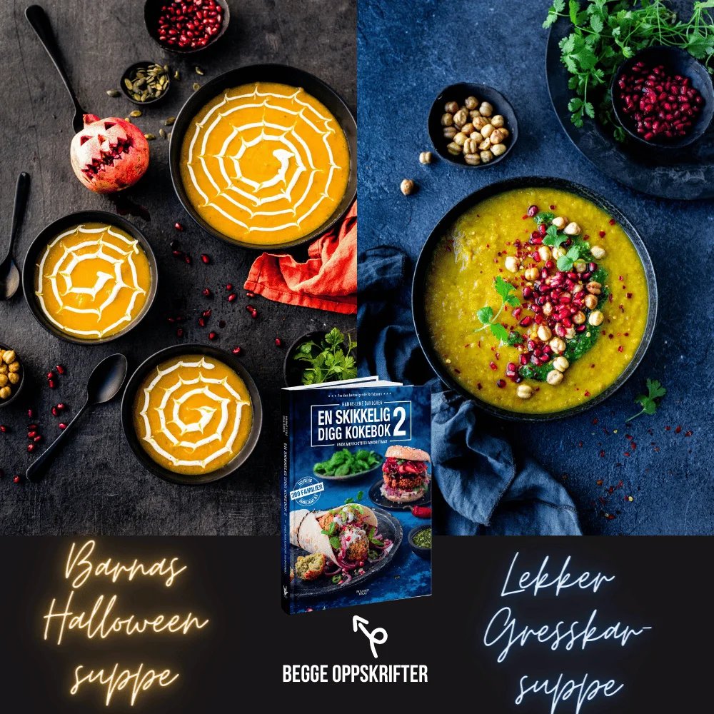 Gresskarsuppe i to drakter – barnas halloweensuppe